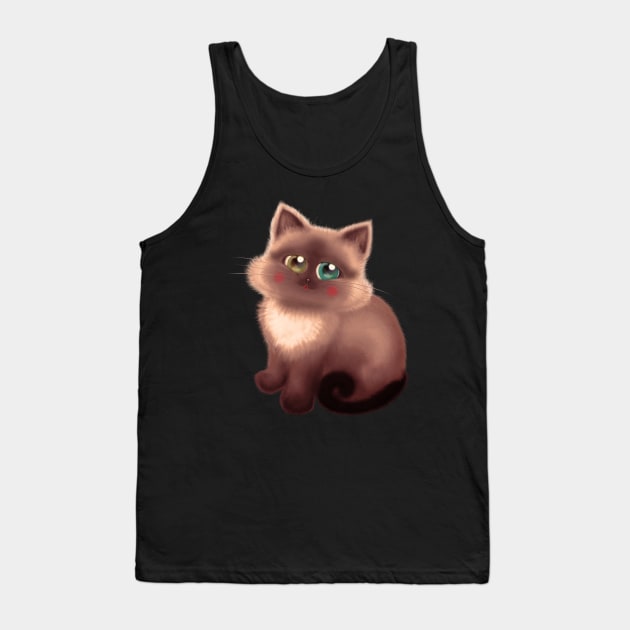 Brown Sitting Cat Tank Top by DeneboArt